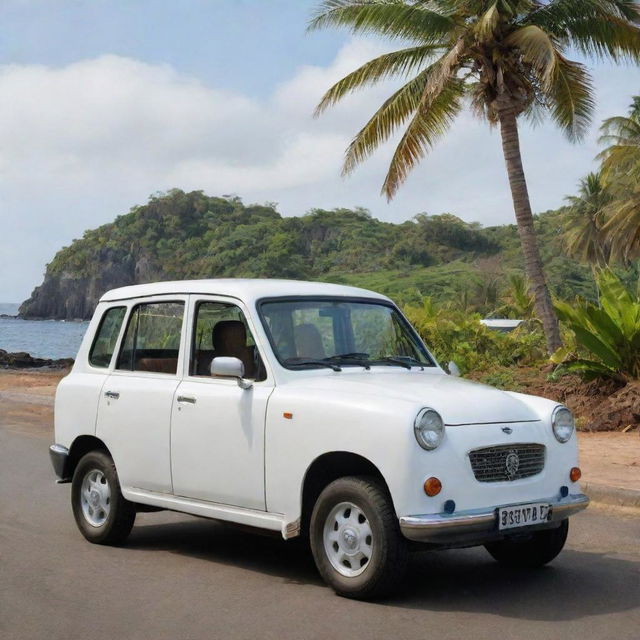 An eco-friendly Comorian car, designed for a tropical island environment