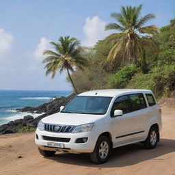 An eco-friendly Comorian car, designed for a tropical island environment