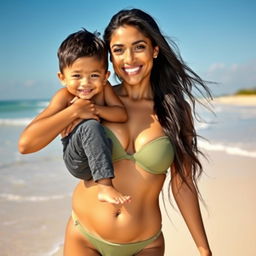 A stunning 38-year-old Indian woman with an elegant figure wearing a stylish bikini
