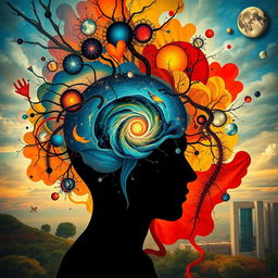 A surreal and thought-provoking image that depicts the complexities of the human mind, featuring abstract patterns and shapes intertwining with neural pathways