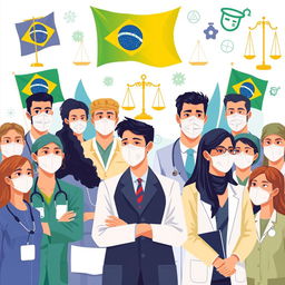 A visually compelling illustration representing the systematic communication between law and health during the COVID-19 pandemic in Brazil