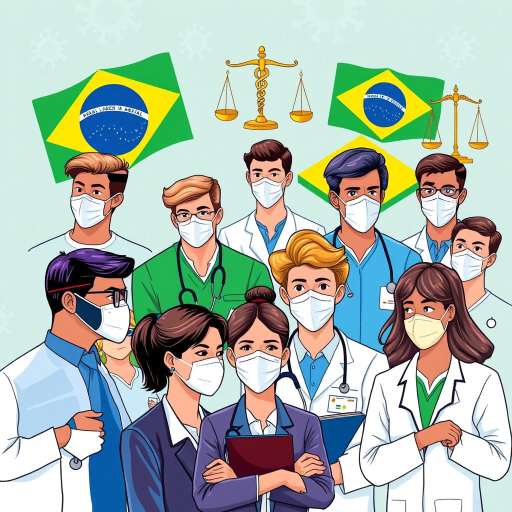 A visually compelling illustration representing the systematic communication between law and health during the COVID-19 pandemic in Brazil