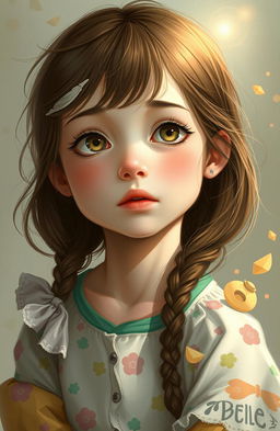 A realistic portrait of a young girl named Belle, portraying her character from the artistic style of Magi Bean