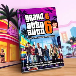 An eye-catching book cover for 'GTA 6: Storylines, Secrets, and Spoilers'