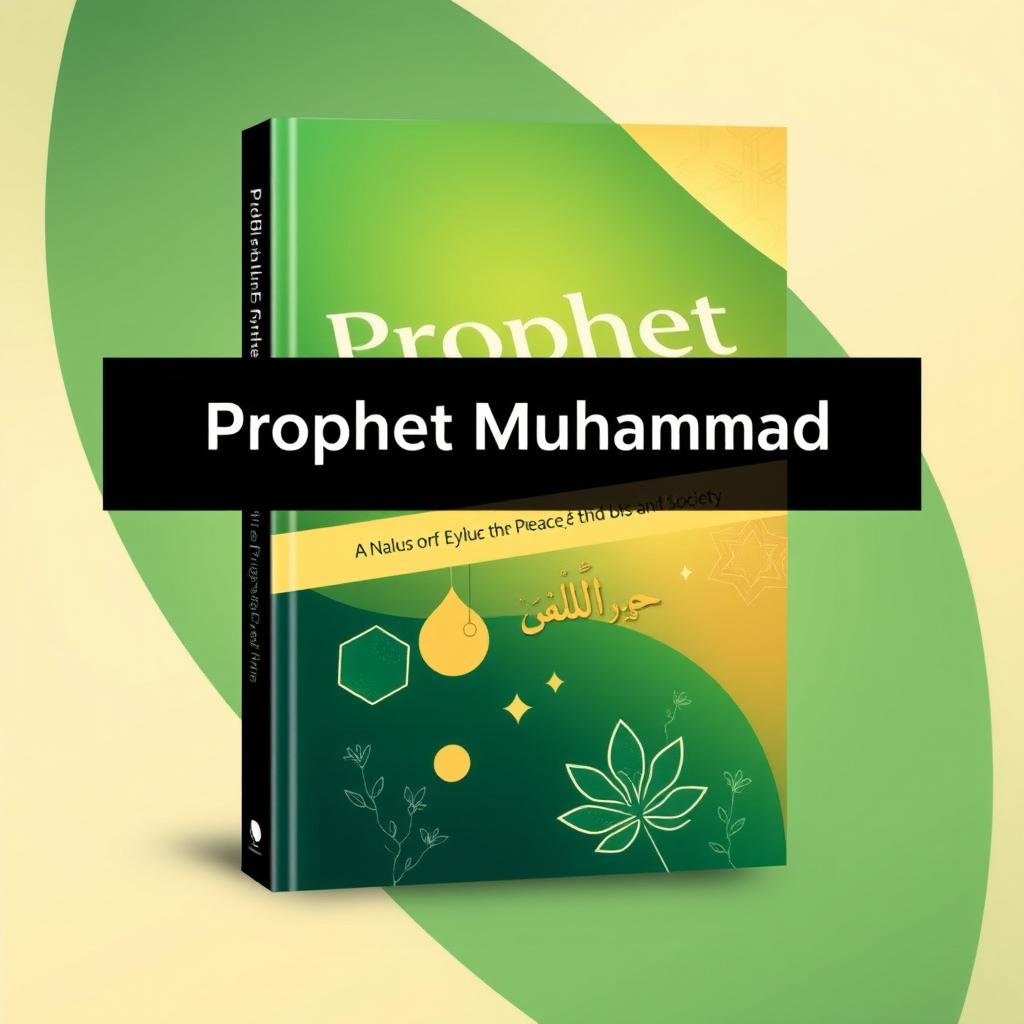 A modern and unique book cover design for 'Prophet Muhammad: A Historical Evaluation of His Contributions to Peace, Ethics, and Society'