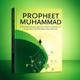 A modern and unique book cover design for 'Prophet Muhammad: A Historical Evaluation of His Contributions to Peace, Ethics, and Society'