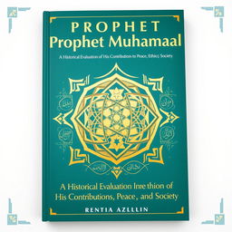 A modern and unique book cover design for 'Prophet Muhammad: A Historical Evaluation of His Contributions to Peace, Ethics, and Society'