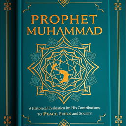 A modern and unique book cover design for 'Prophet Muhammad: A Historical Evaluation of His Contributions to Peace, Ethics, and Society'
