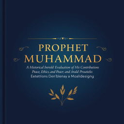 An elegant and modern book cover design for 'Prophet Muhammad: A Historical Evaluation of His Contributions to Peace, Ethics, and Society'