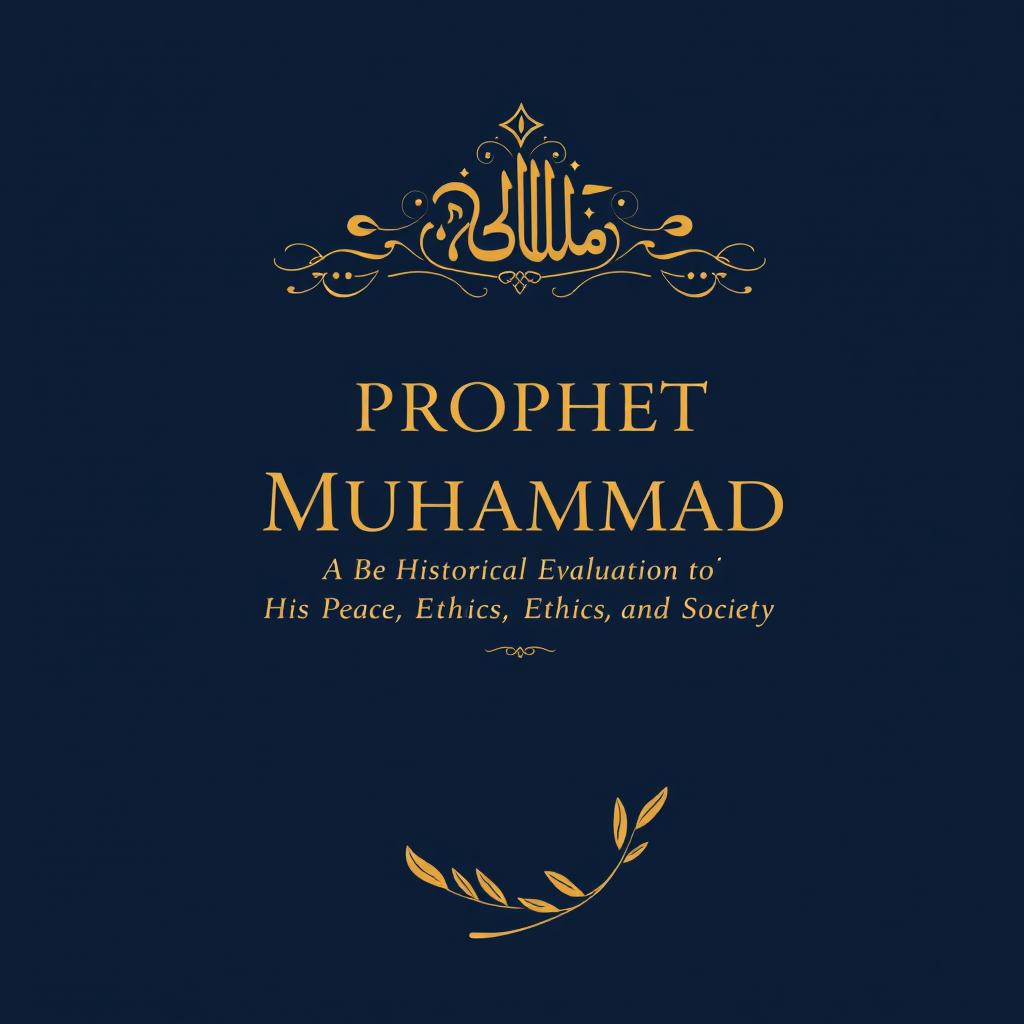 An elegant and modern book cover design for 'Prophet Muhammad: A Historical Evaluation of His Contributions to Peace, Ethics, and Society'