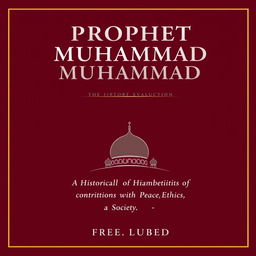 A modern and elegant book cover design for 'Prophet Muhammad: A Historical Evaluation of His Contributions to Peace, Ethics, and Society'