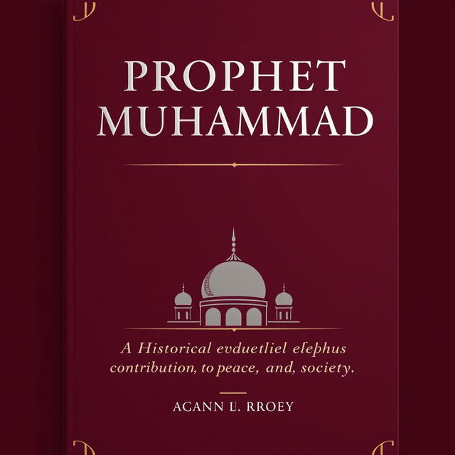 A modern and elegant book cover design for 'Prophet Muhammad: A Historical Evaluation of His Contributions to Peace, Ethics, and Society'