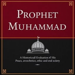 A modern and elegant book cover design for 'Prophet Muhammad: A Historical Evaluation of His Contributions to Peace, Ethics, and Society'