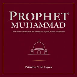 A modern and elegant book cover design for 'Prophet Muhammad: A Historical Evaluation of His Contributions to Peace, Ethics, and Society'