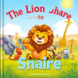 A heartwarming cover image for a children's story titled 'The Lion Who Learned to Share'