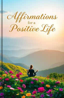 A visually stunning book cover for an affirmations book, featuring a serene landscape with a soft sunrise in the background