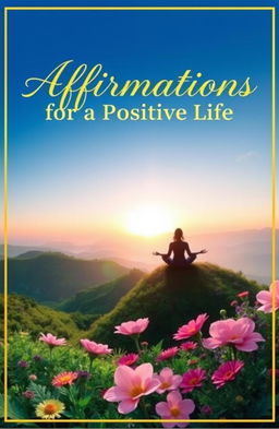 A visually stunning book cover for an affirmations book, featuring a serene landscape with a soft sunrise in the background