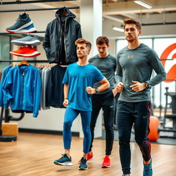 A stylish collection of men's sportswear displayed in an active setting