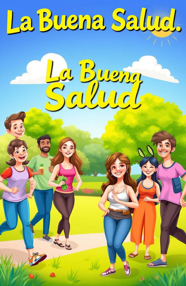 A vibrant and colorful illustration representing the theme of "La Buena Salud" (Good Health)