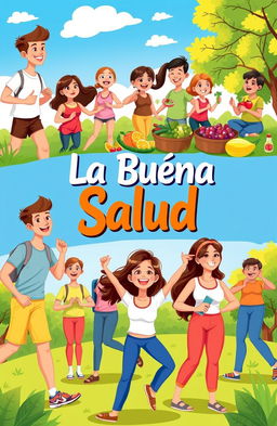 A vibrant and colorful illustration representing the theme of "La Buena Salud" (Good Health)