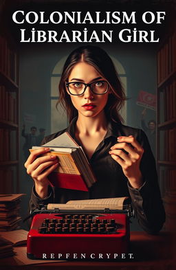 A striking book cover for 'Colonialism of Librarian Girl'