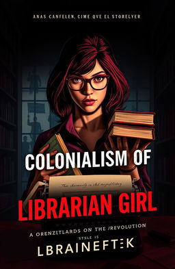 A striking book cover for 'Colonialism of Librarian Girl'