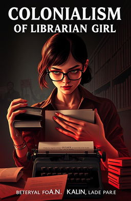 A striking book cover for 'Colonialism of Librarian Girl'