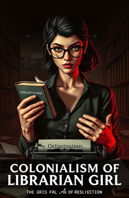 A striking book cover for 'Colonialism of Librarian Girl'