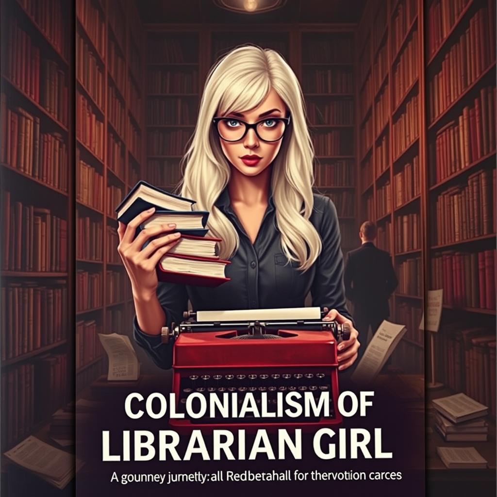 A striking book cover for 'Colonialism of Librarian Girl'