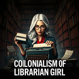 A striking book cover for 'Colonialism of Librarian Girl'