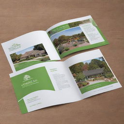 Improve an 8-page landscape catalog, measuring 9 inches by 6 inches, by enhancing its visual impact and aligning its color scheme with that of a specific logo