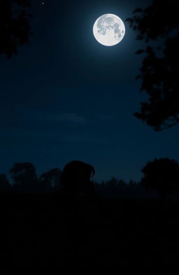 A quiet, peaceful midnight scene illuminated by soft moonlight
