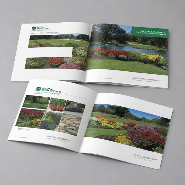 Improve an 8-page landscape catalog, measuring 9 inches by 6 inches, by enhancing its visual impact and aligning its color scheme with that of a specific logo