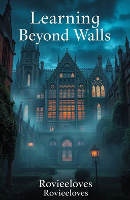 A mysterious university campus shrouded in mist, with gothic architecture and ivy-covered buildings, evoking a sense of intrigue and knowledge