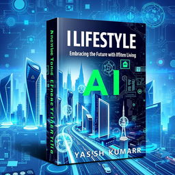 A visually striking book cover for 'AI Lifestyle: Embracing the Future with Intelligent Living' by Yash Kumar