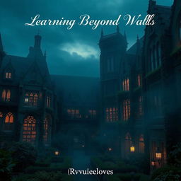 A mysterious university campus shrouded in mist, featuring gothic architecture with ivy-covered buildings and an air of intrigue