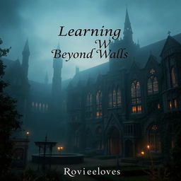 A mysterious university campus shrouded in mist, featuring gothic architecture with ivy-covered buildings and an air of intrigue