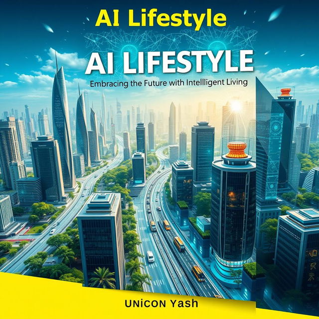 A visually striking book cover for 'AI Lifestyle: Embracing the Future with Intelligent Living' by Unicon Yash