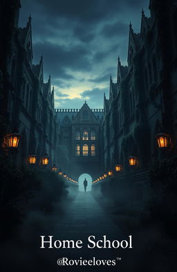 A mysterious university campus that embodies a sense of intrigue and exploration, drawing inspiration from the atmosphere of the movie titled 'Home School'