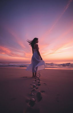 A visually striking representation of loneliness, featuring a solitary figure standing on a windswept beach at sunset