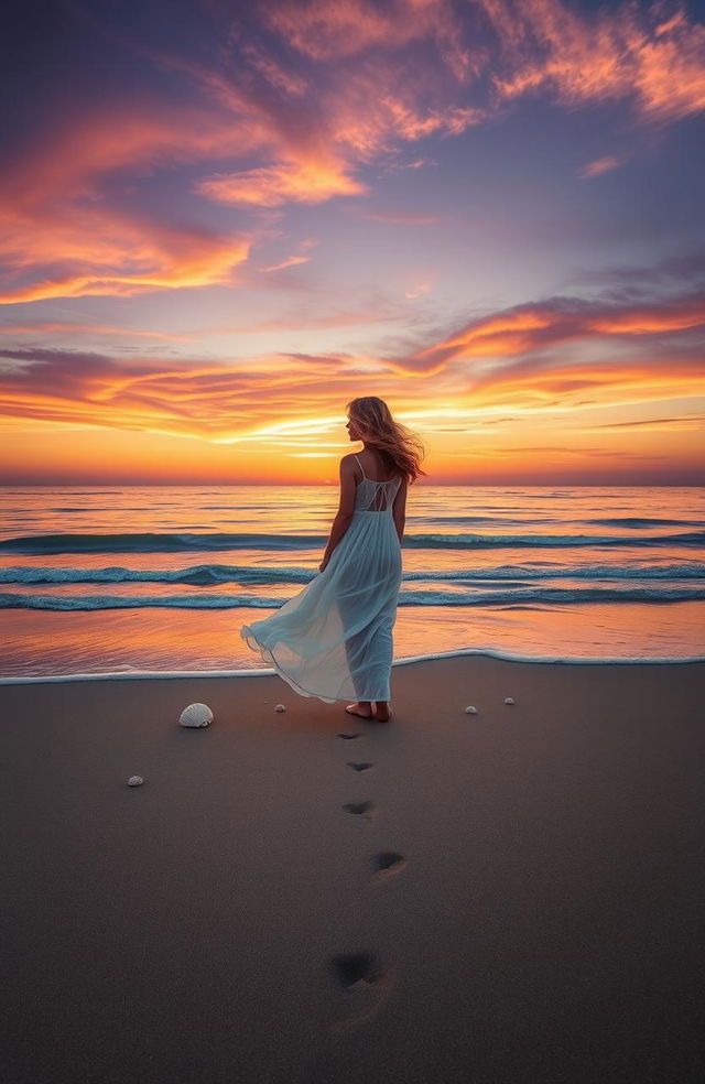 A visually striking representation of loneliness, featuring a solitary figure standing on a windswept beach at sunset