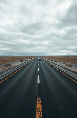 A vast, desolate road stretching into the horizon, surrounded by an empty landscape that evokes feelings of loneliness and solitude