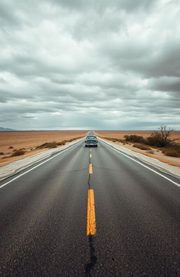 A vast, desolate road stretching into the horizon, surrounded by an empty landscape that evokes feelings of loneliness and solitude