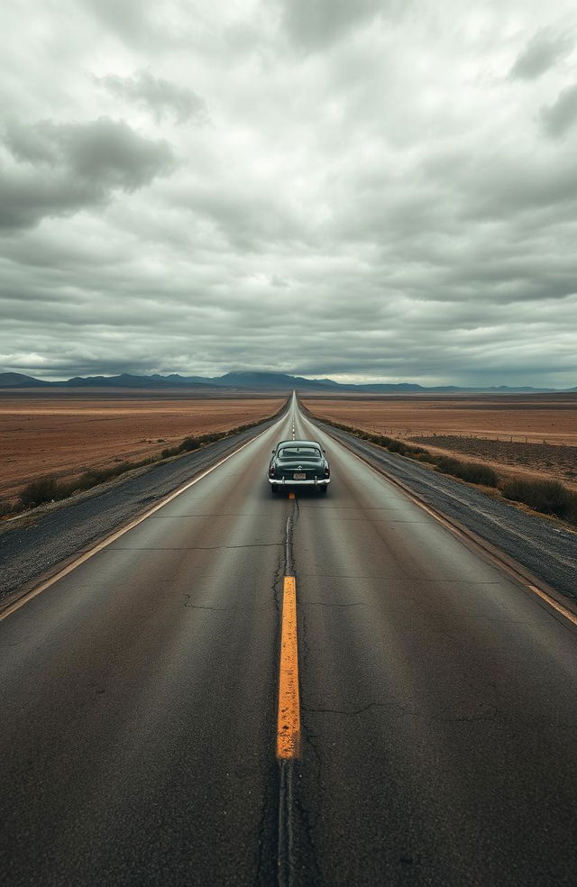 A vast, desolate road stretching into the horizon, surrounded by an empty landscape that evokes feelings of loneliness and solitude