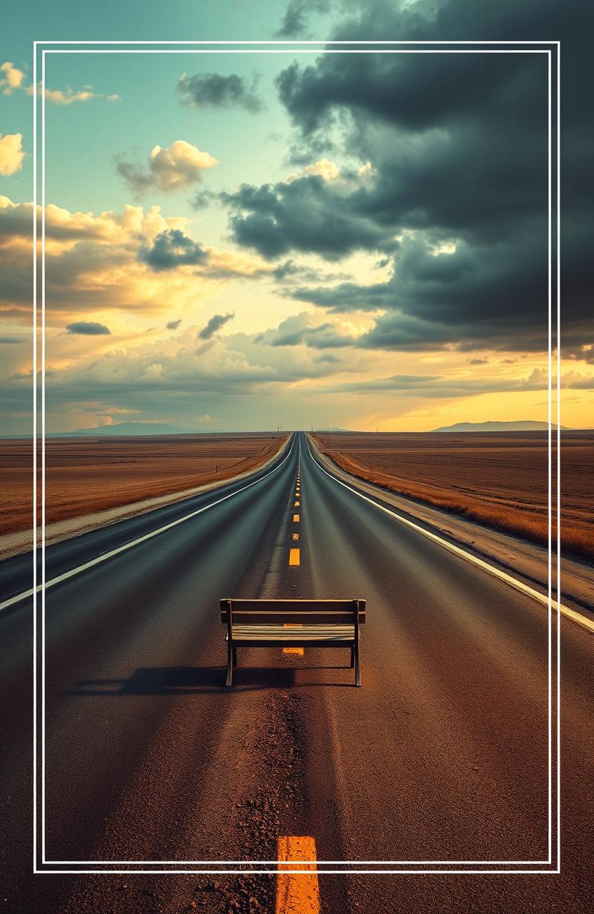 A visually striking representation of loneliness on a deserted road, showcasing a long, winding highway stretching into the horizon