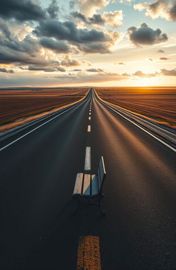 A visually striking representation of loneliness on a deserted road, showcasing a long, winding highway stretching into the horizon