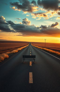 A visually striking representation of loneliness on a deserted road, showcasing a long, winding highway stretching into the horizon