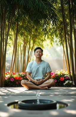 A peaceful and serene scene depicting a person practicing anger management techniques
