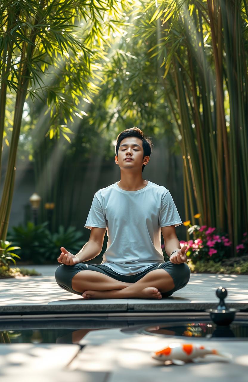 A peaceful and serene scene depicting a person practicing anger management techniques