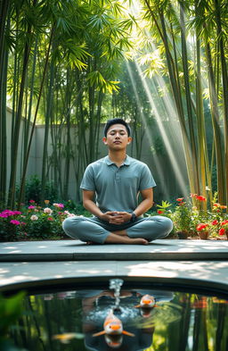 A peaceful and serene scene depicting a person practicing anger management techniques